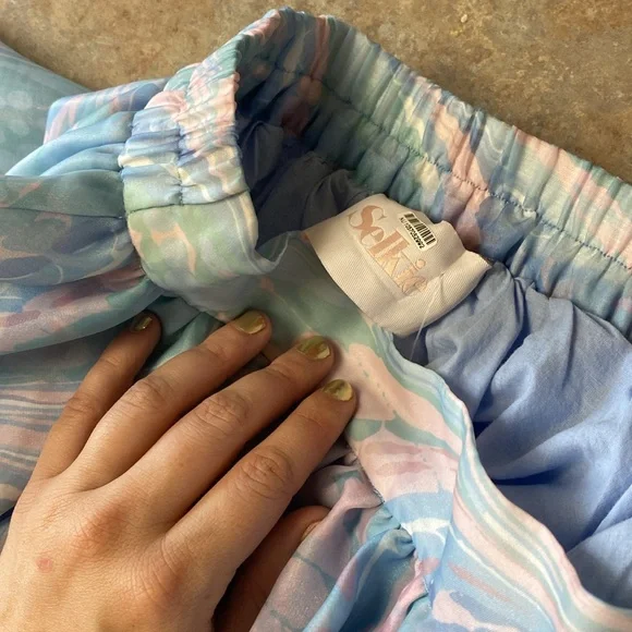 NEW Selkie Cocktail Mini Skirt Pastel Voluminous Blue Floral Watercolor Print